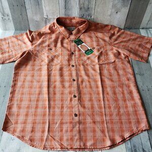NWT - Orvis Men's Short Sleeve Tech button Down Shirt Orange - Size XL